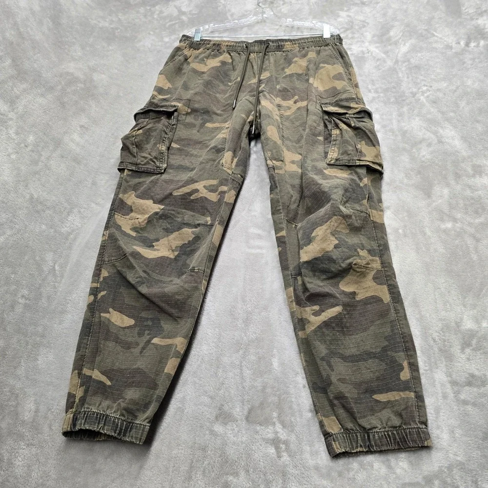 CSG Cargo Jogger Pants Mens 2XL Green Camo Ripstop Cotton Blend Drawstring Gorp